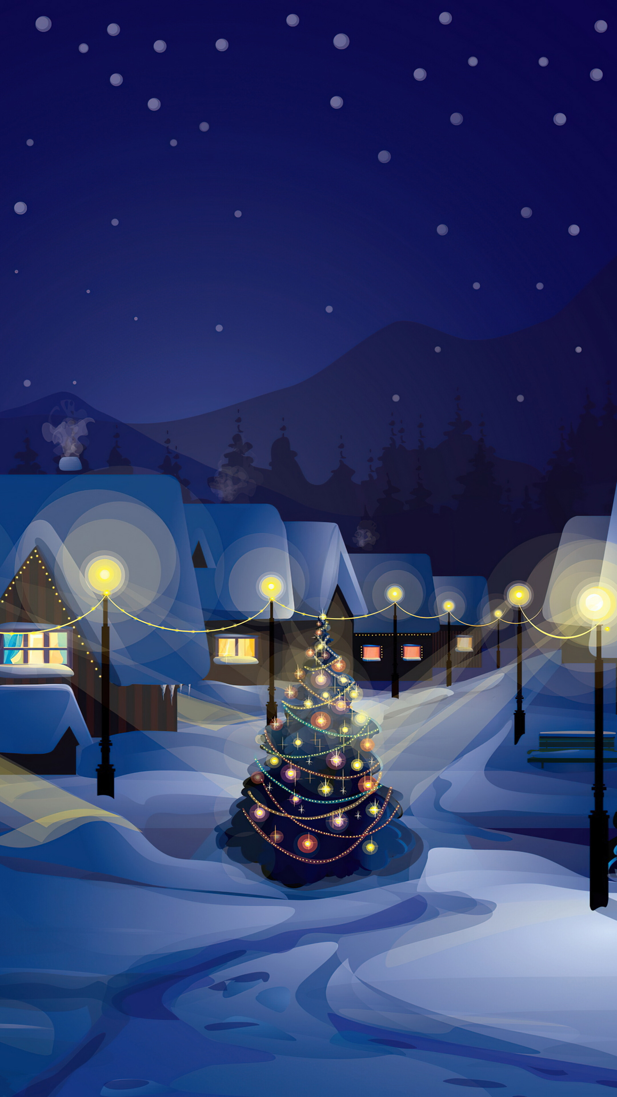 Christmas Tree Village 4K Wallpaper
