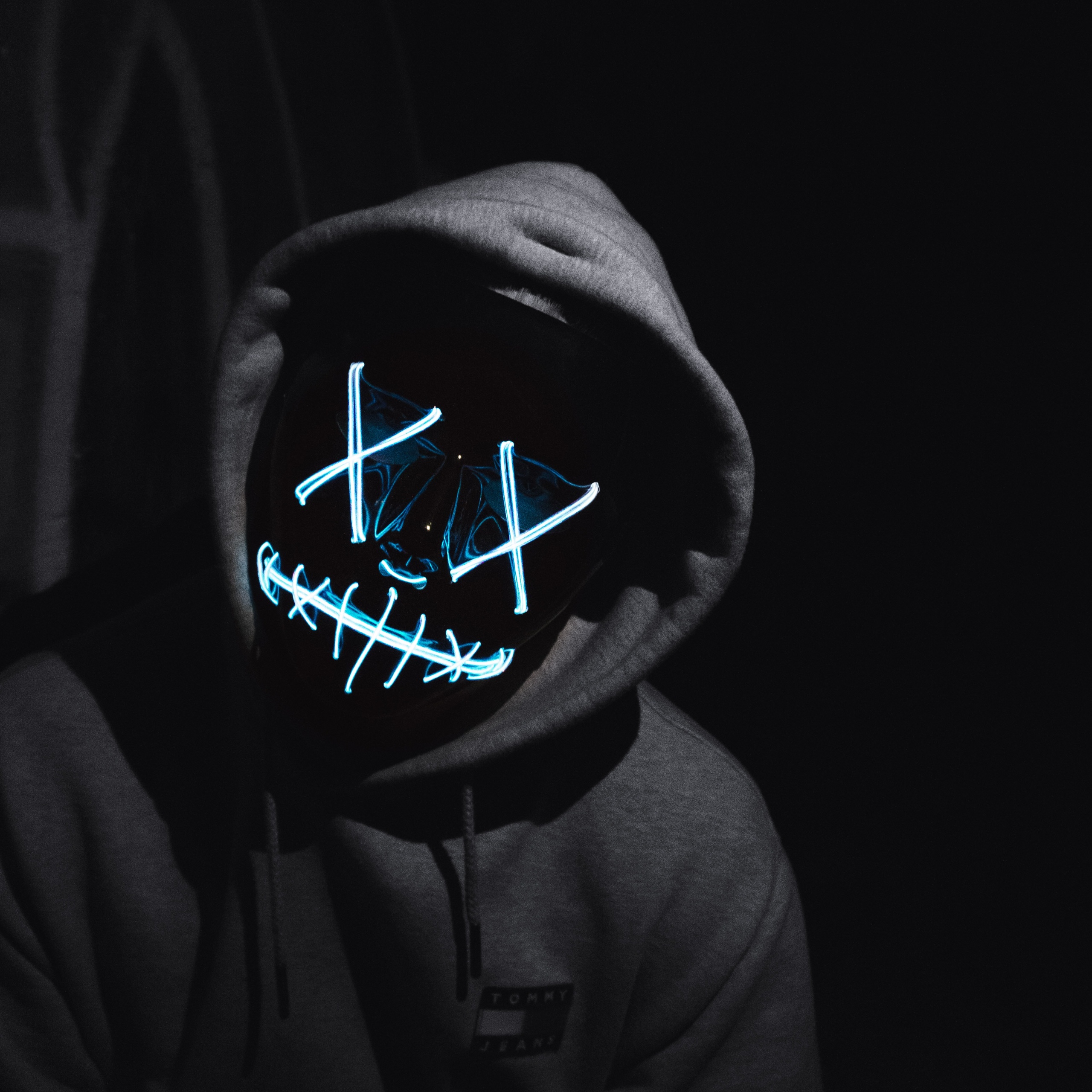 Anonymous Wallpaper 4K, LED mask, Man