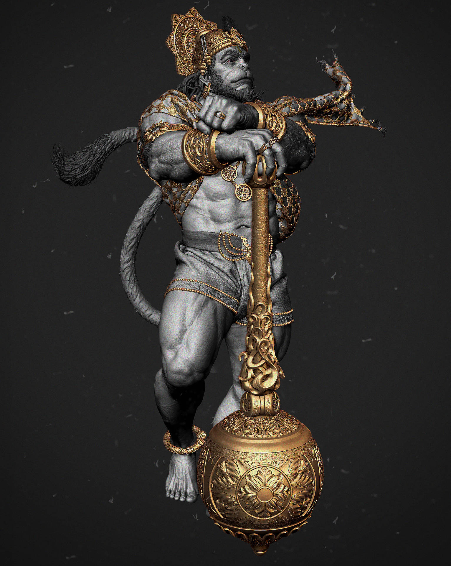 Lord Hanuman 3D Brass Bludgeon
