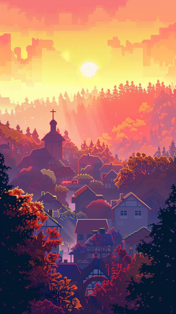 Cozy Pixel Art Town Wallpaper 7