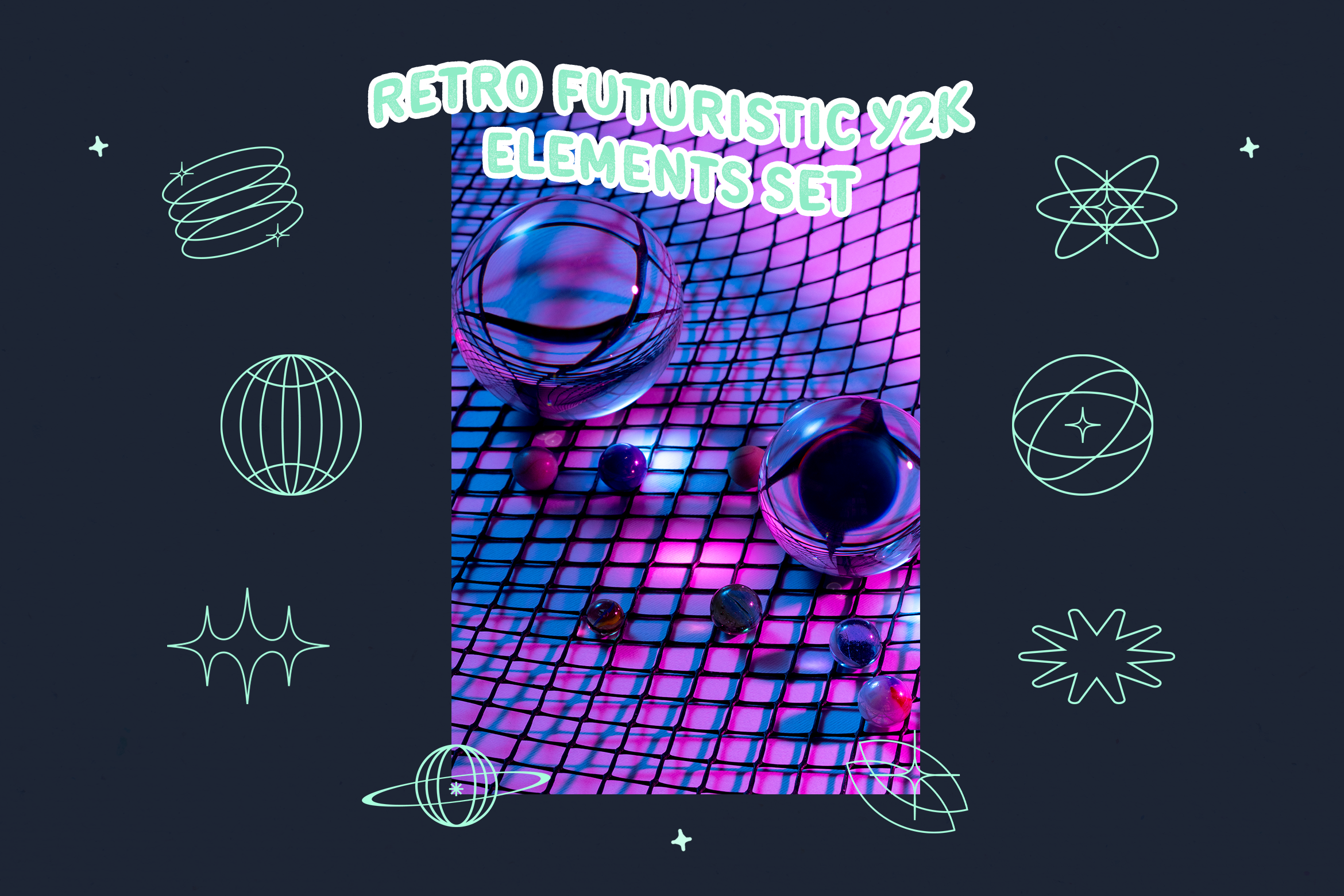 Green Retro Futuristic Y2K Elements Set