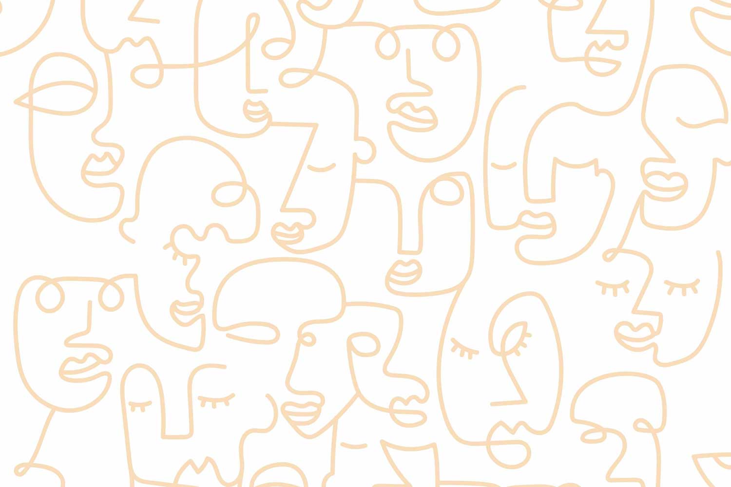 White Gold Abstract Line Faces Wall