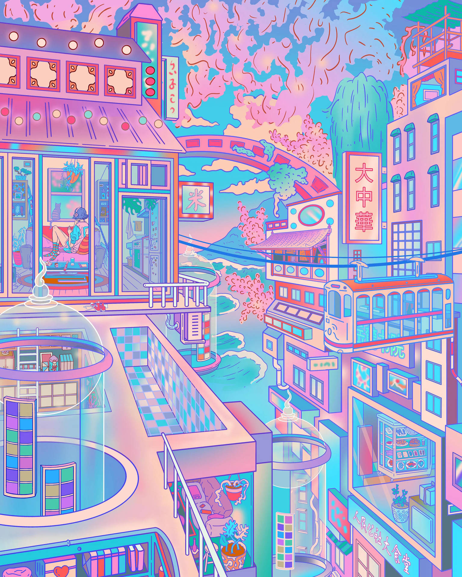 Futuristic World In Pastel Japanese