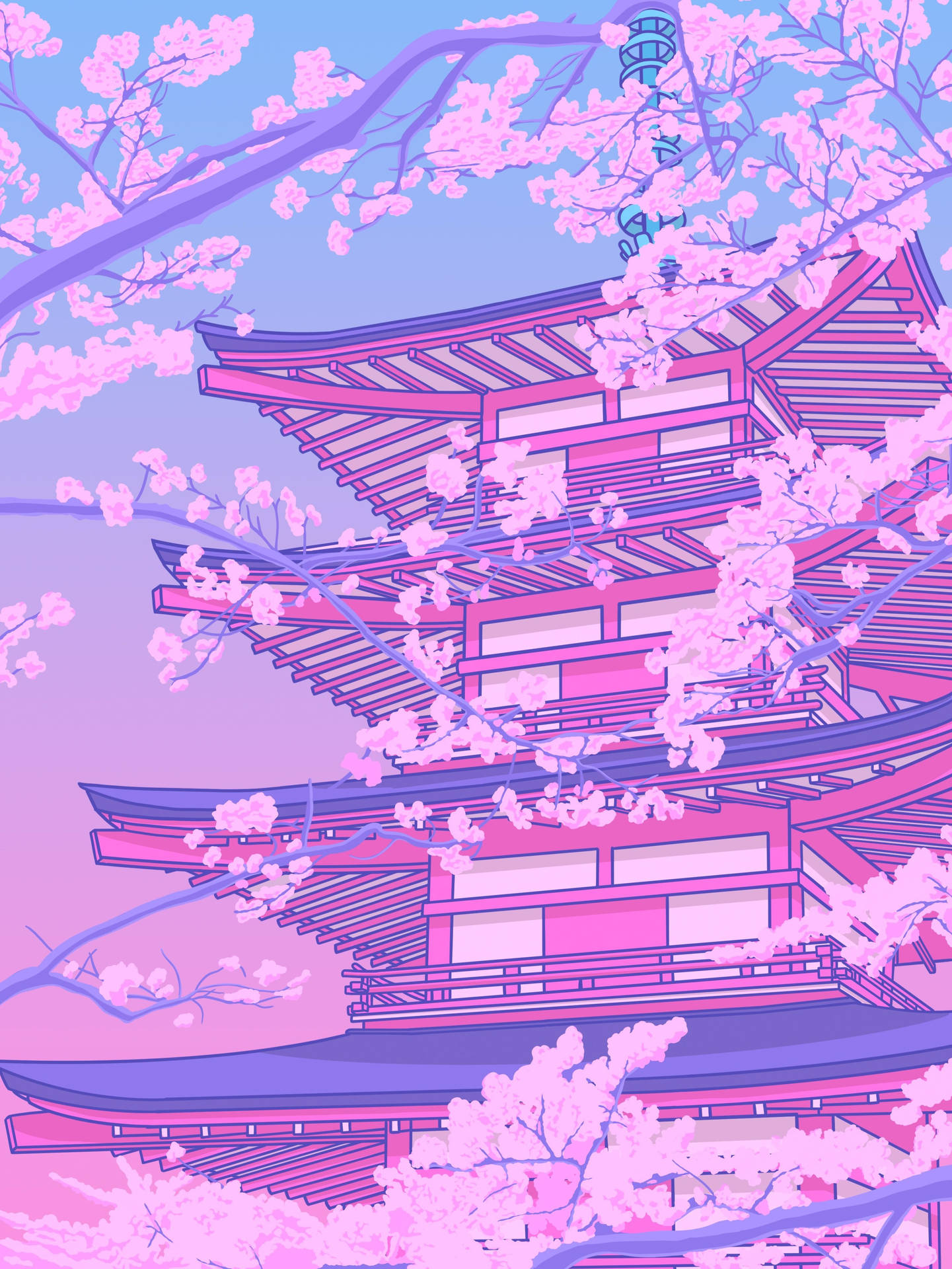 Pastel Japanese Aesthetic Pink Pagoda