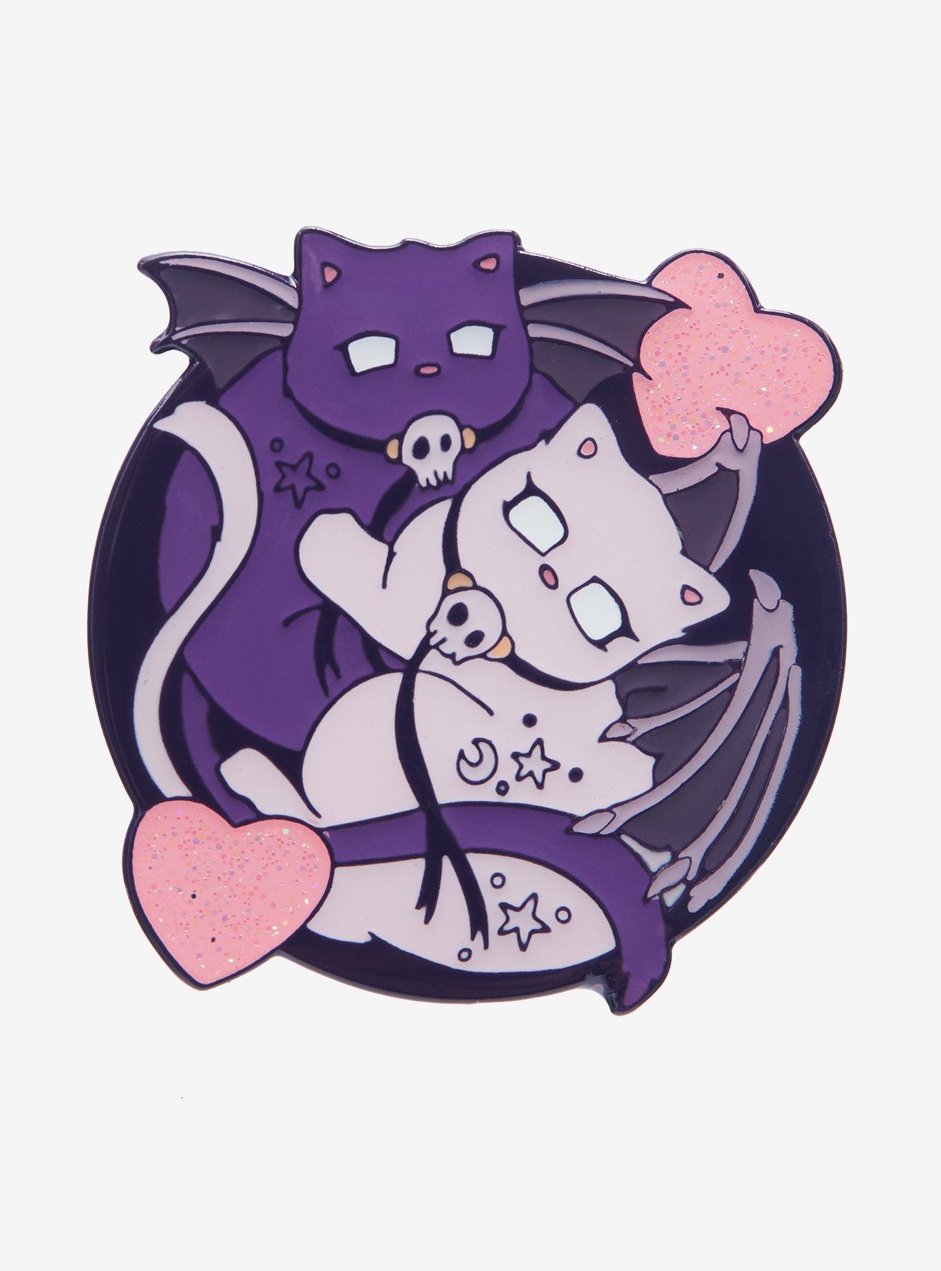 Goth Glitter Cat Duo Enamel Pin By Toon