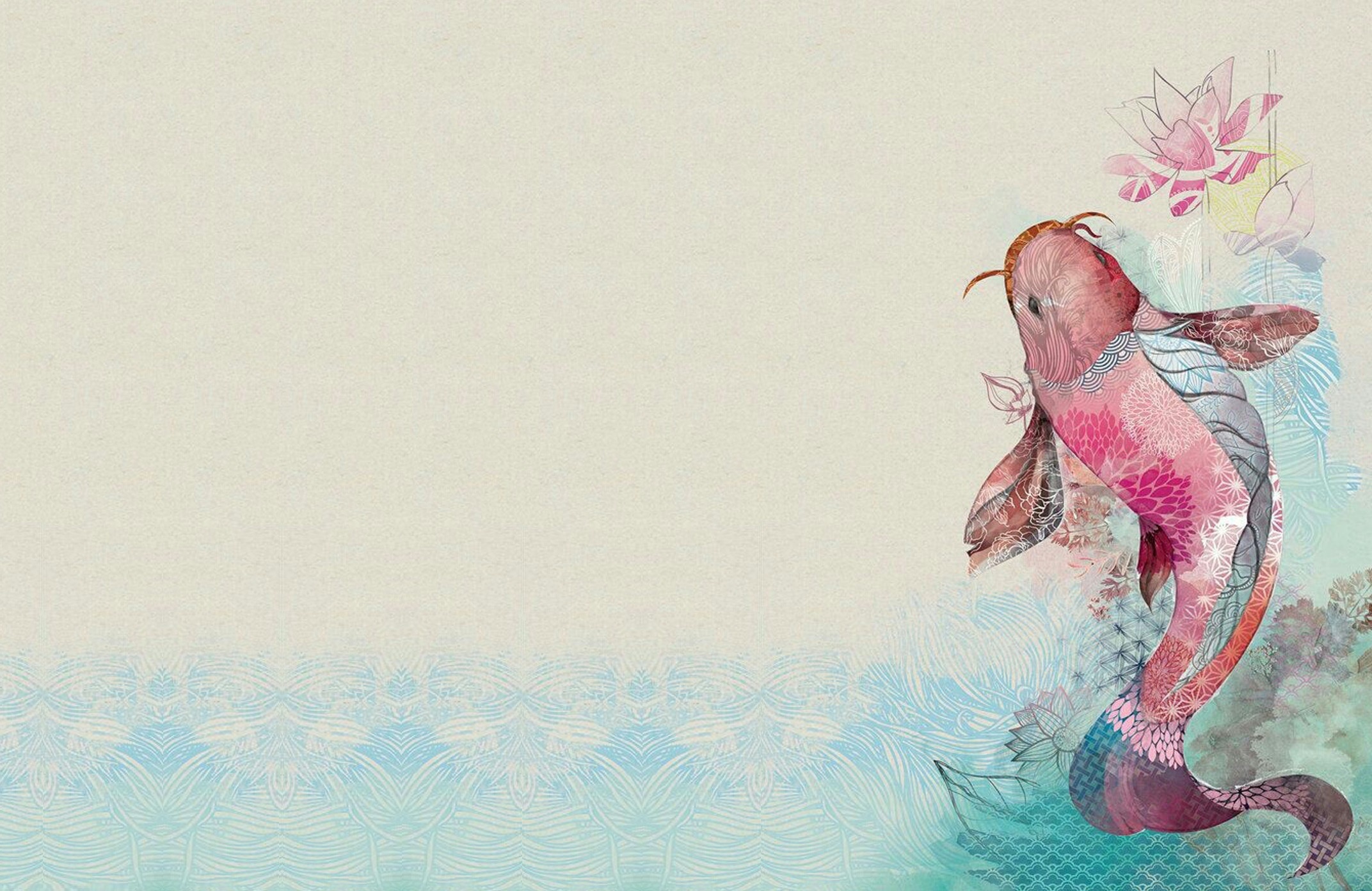 Wallpaper fish, art, Lotus, goldfish