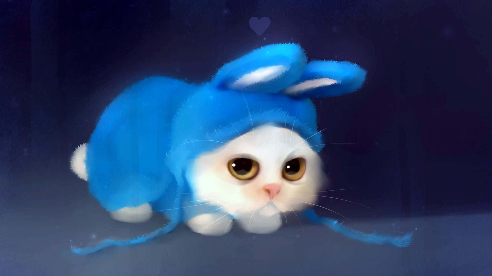 A White Cat In A Blue Bunny Costume