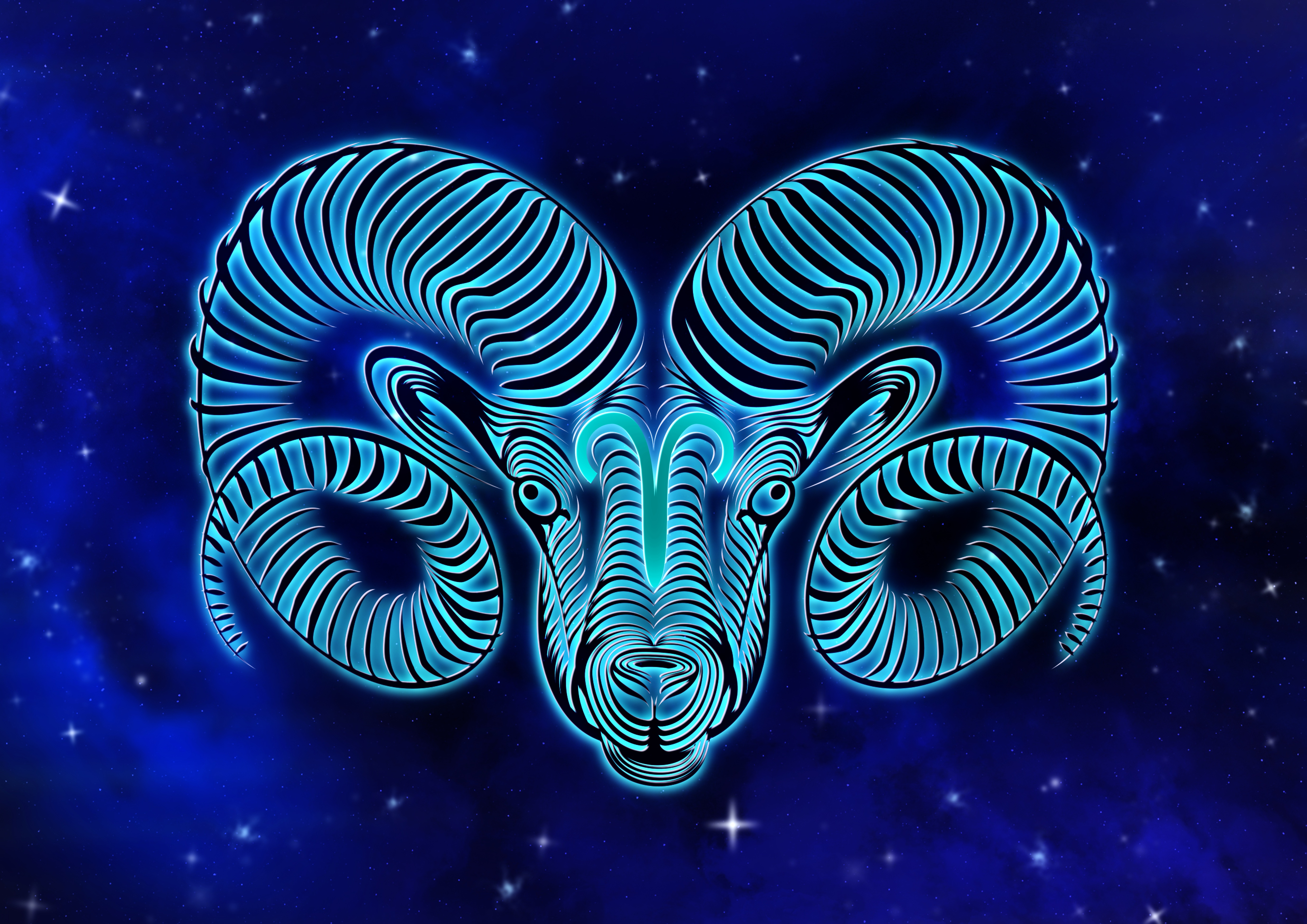 Beautiful zodiac sign Aries on blue