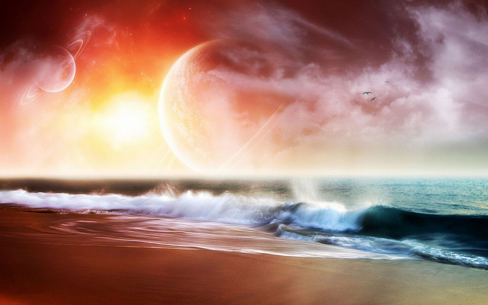 Sci Fi Cosmic Seaside HD Wallpaper