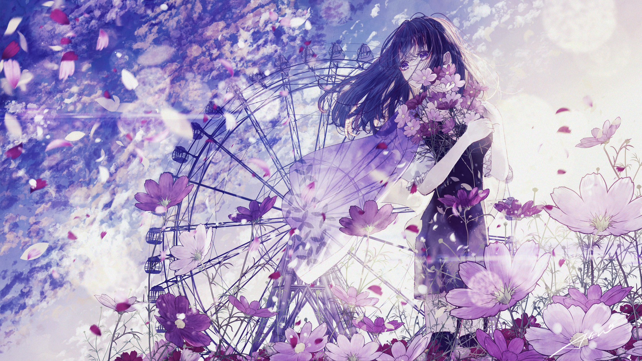 Flower Anime Girl Anime Girl HD Wallpaper