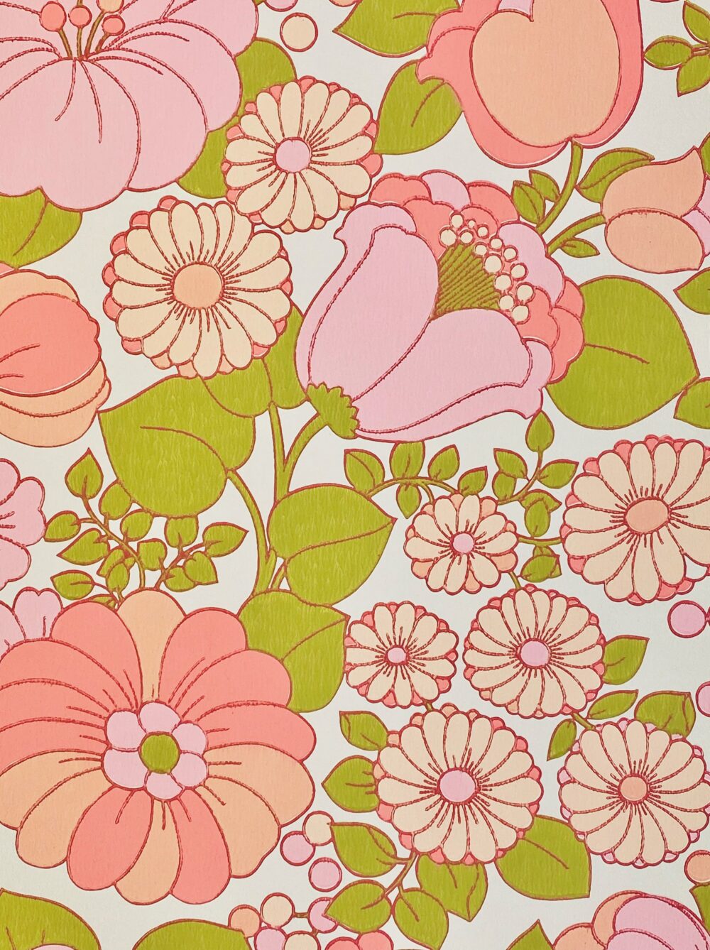 Vintage Pink and Green Floral Wallpaper