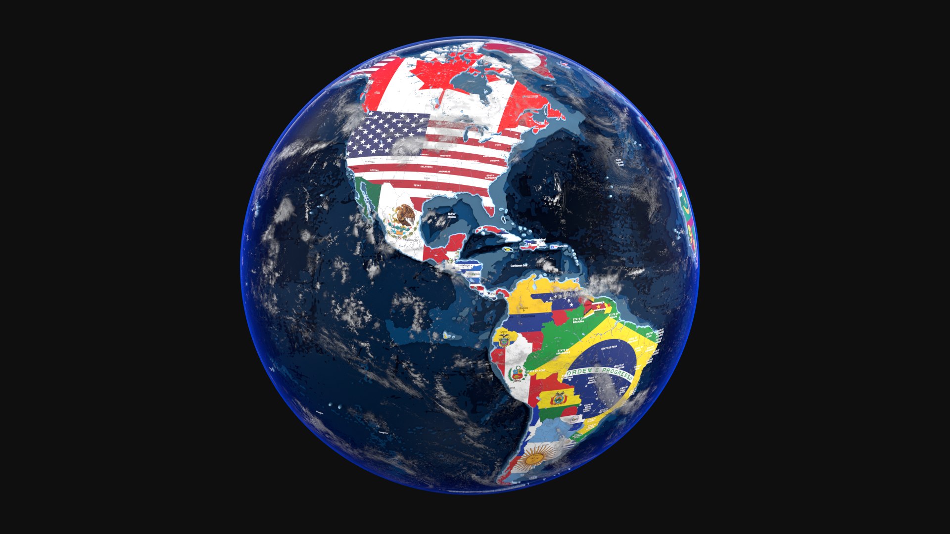 Earth Globe With National Flags 3D