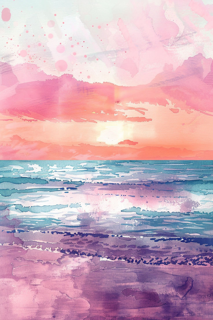 Watercolor Beach iPhone Wallpaper