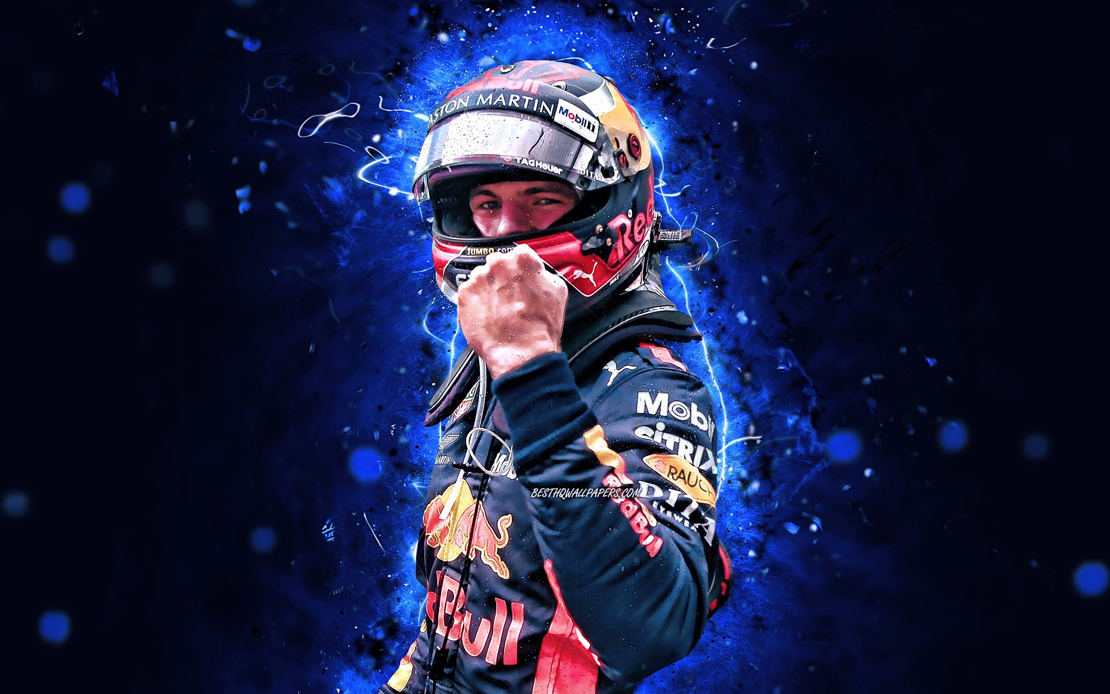 Wallpaper Formula One, Max Verstappen, Red Bull Racing F1, Aston Martin Red Bull Racing, Verstappen, Red Bull Racing 2019, Max Verstappen Formula 1, blue neon lights for mobile and desktop, section мужчины