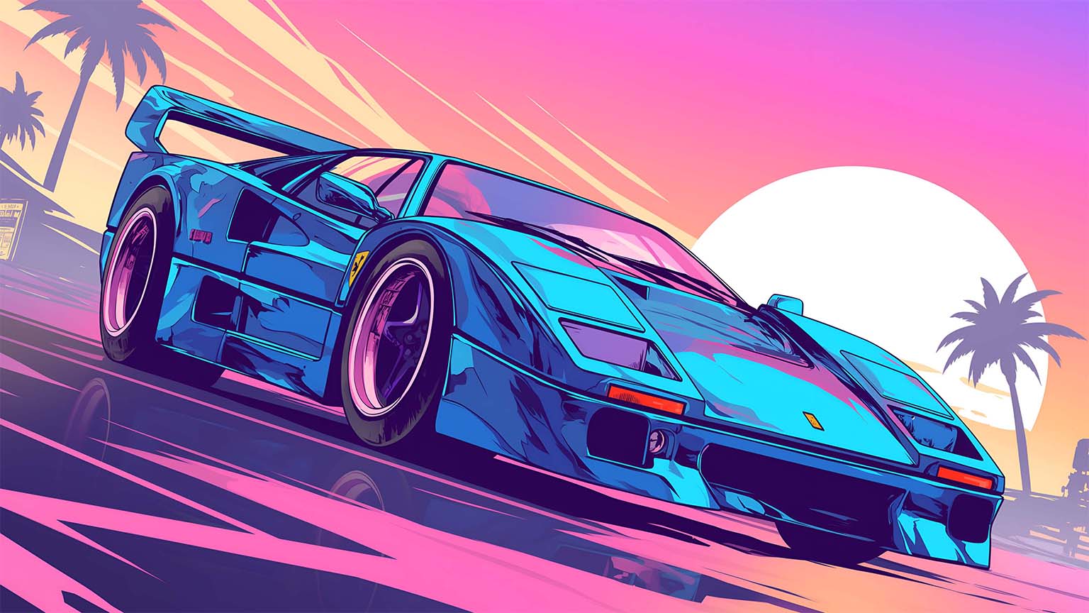 Cyberpunk Neon Sunset Retro Desktop Wallpaper