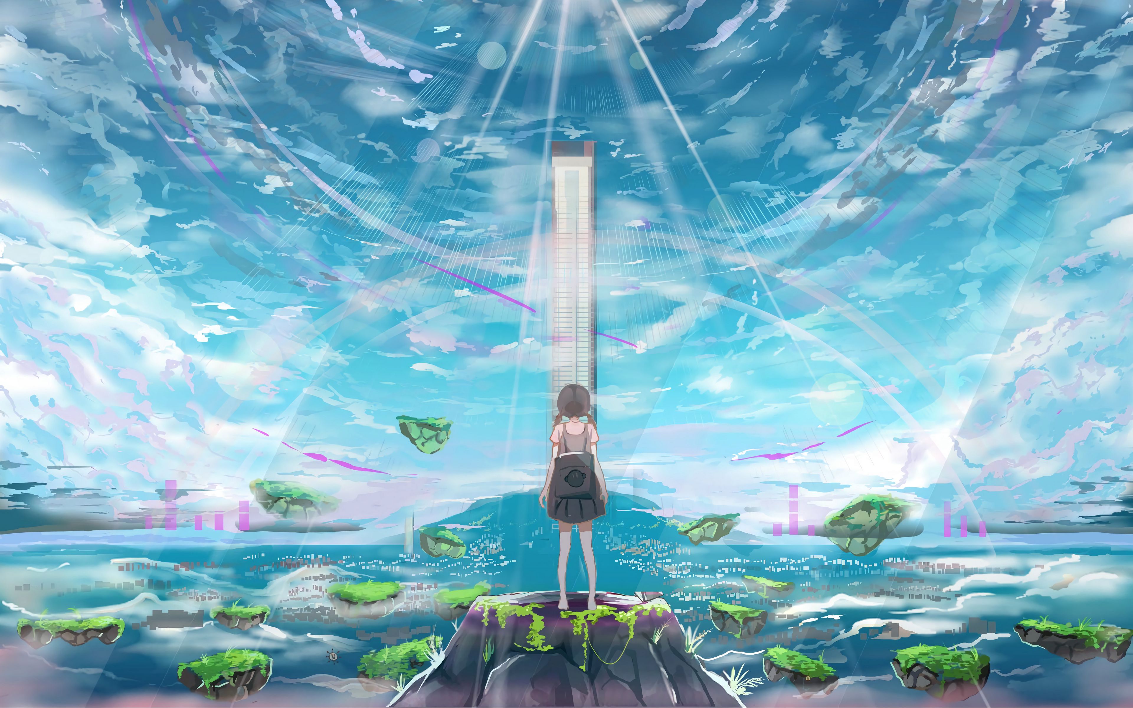 light, rays, anime, art 4k ultra HD