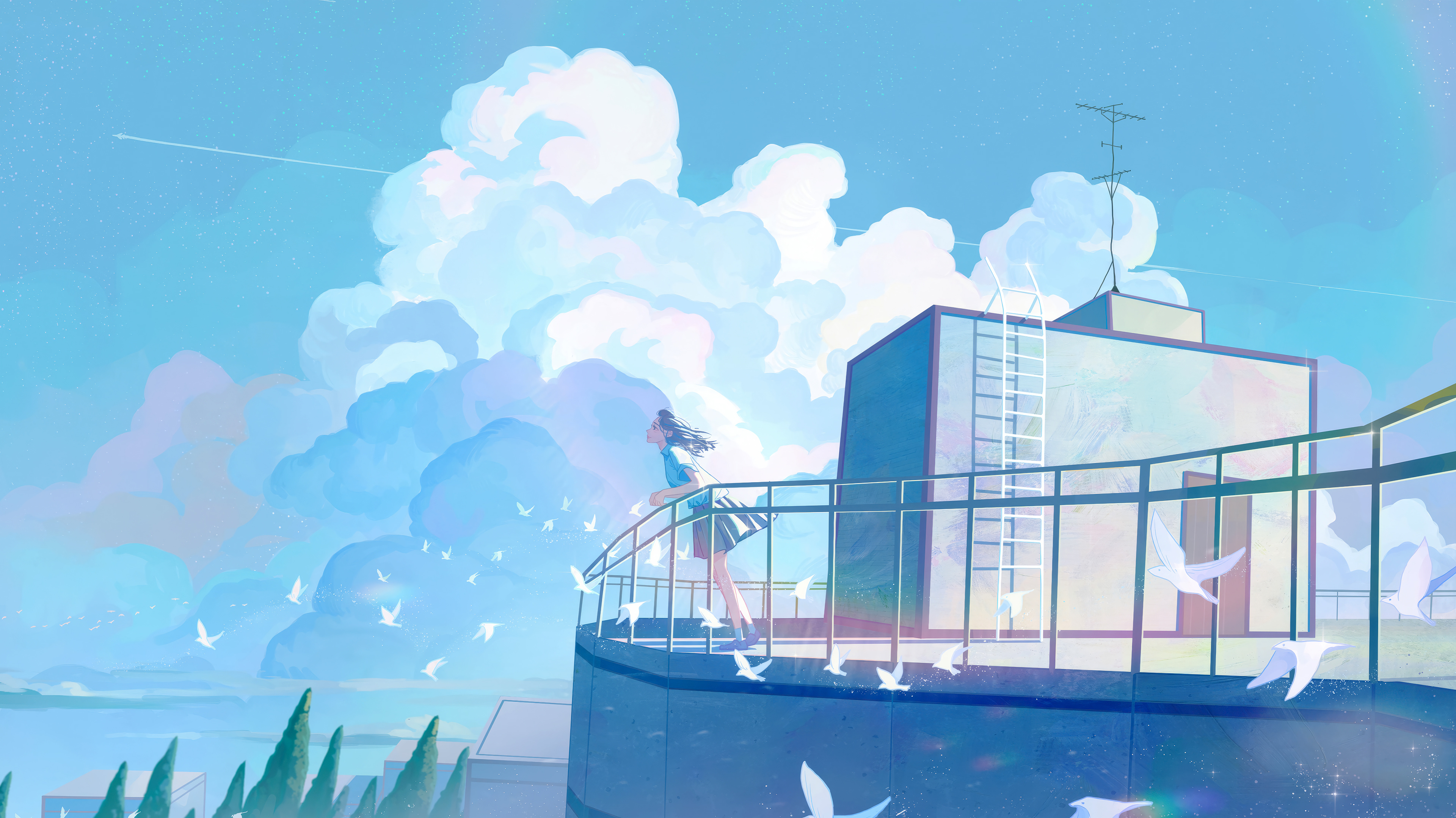 Anime Girl Sky Clouds Wallpaper 4K HD PC b