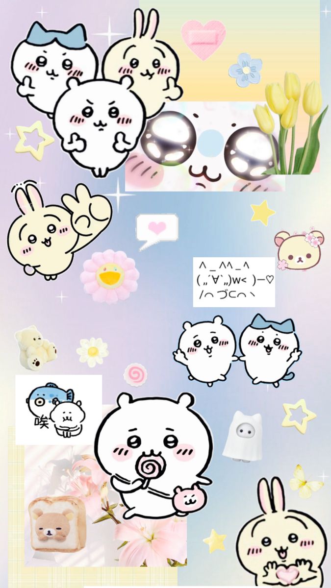 chiikawa usagi hachiware cute aesthetic iphone wallpaper phone background cutecore yellow, blue, pink