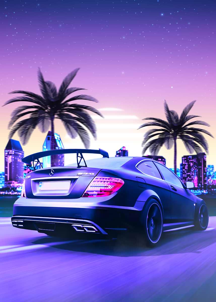 Mercedes Benz C63 AMG Synthwave' Poster