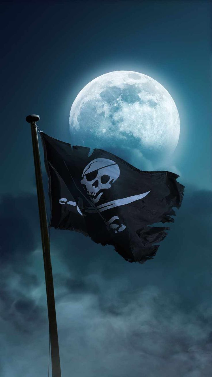 Pirate Flag Skull And Bones Full Moon Spooky