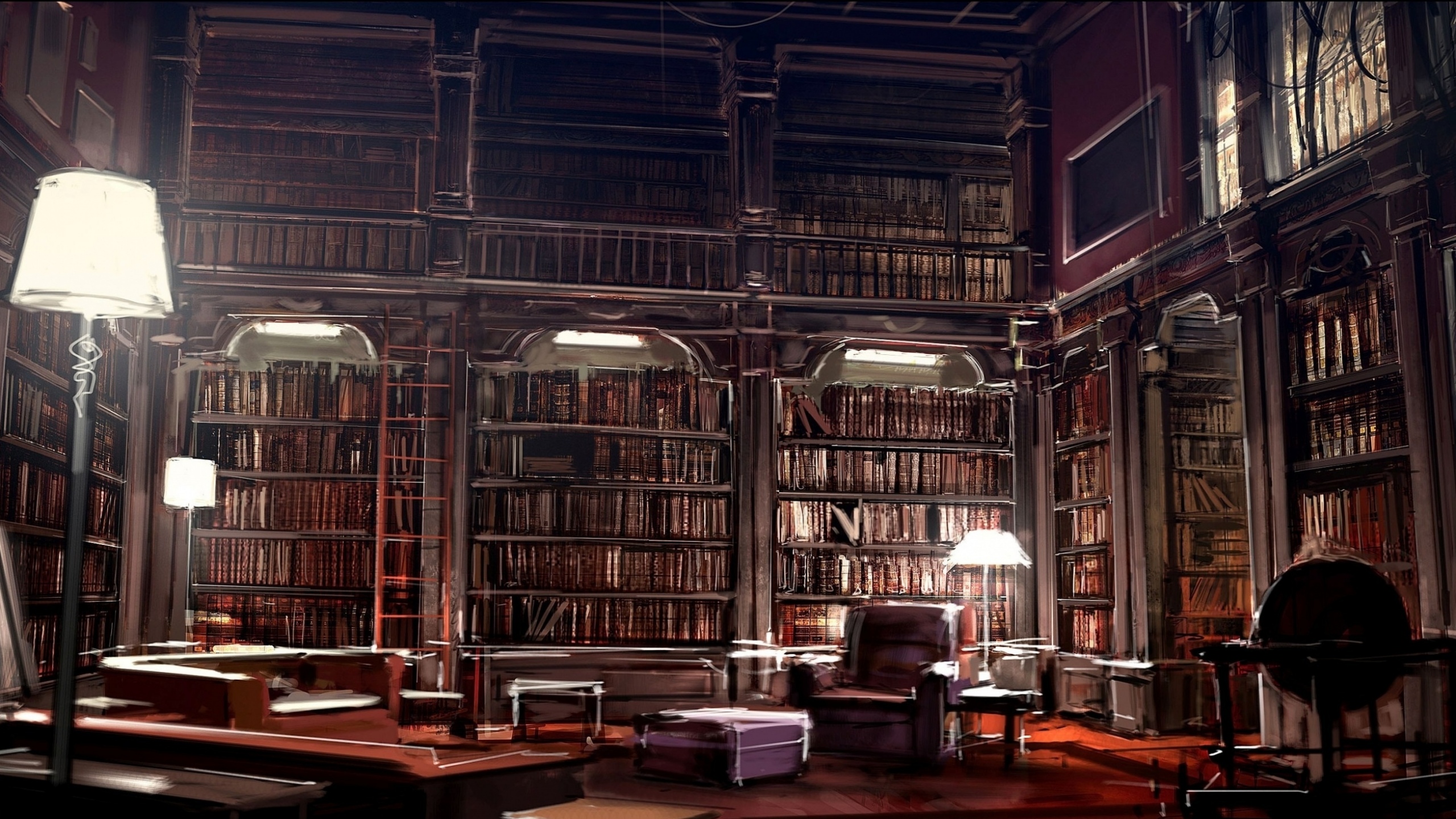 Elegant Library HD Wallpaper: A Cozy