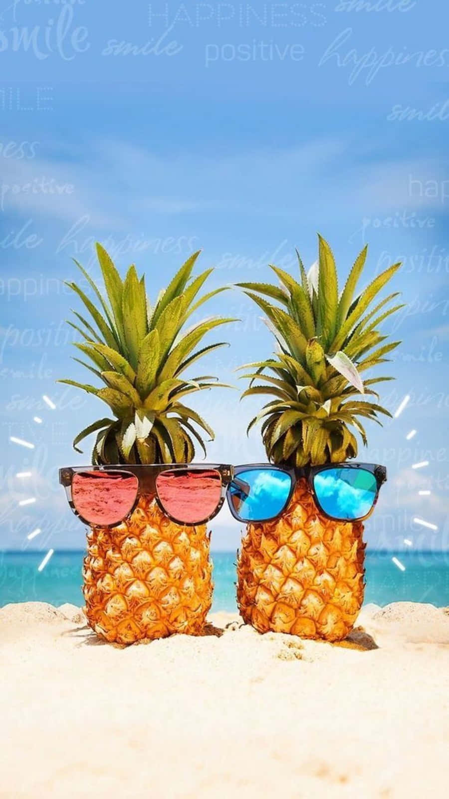Two Pineapples Wearing Sunglasses On