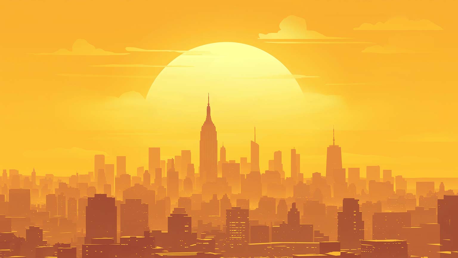 Sunset Cityscape Yellow Desktop Wallpaper