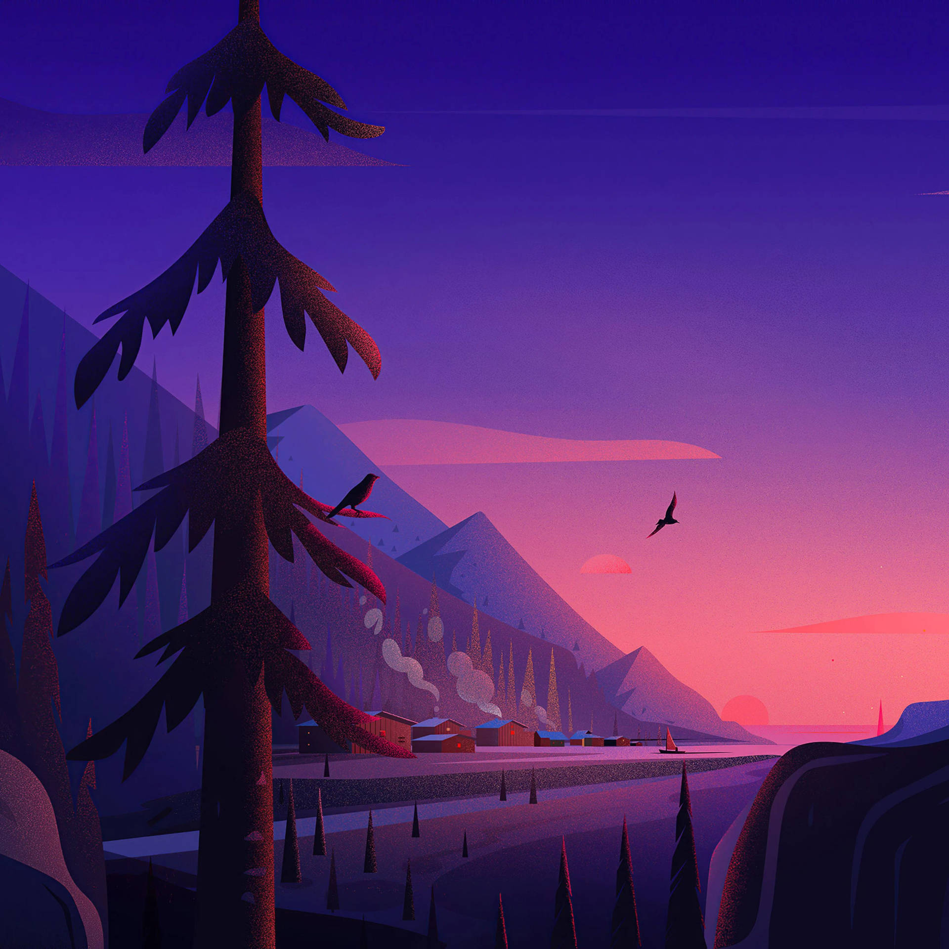 4k iPad Coastal Town Wallpaper