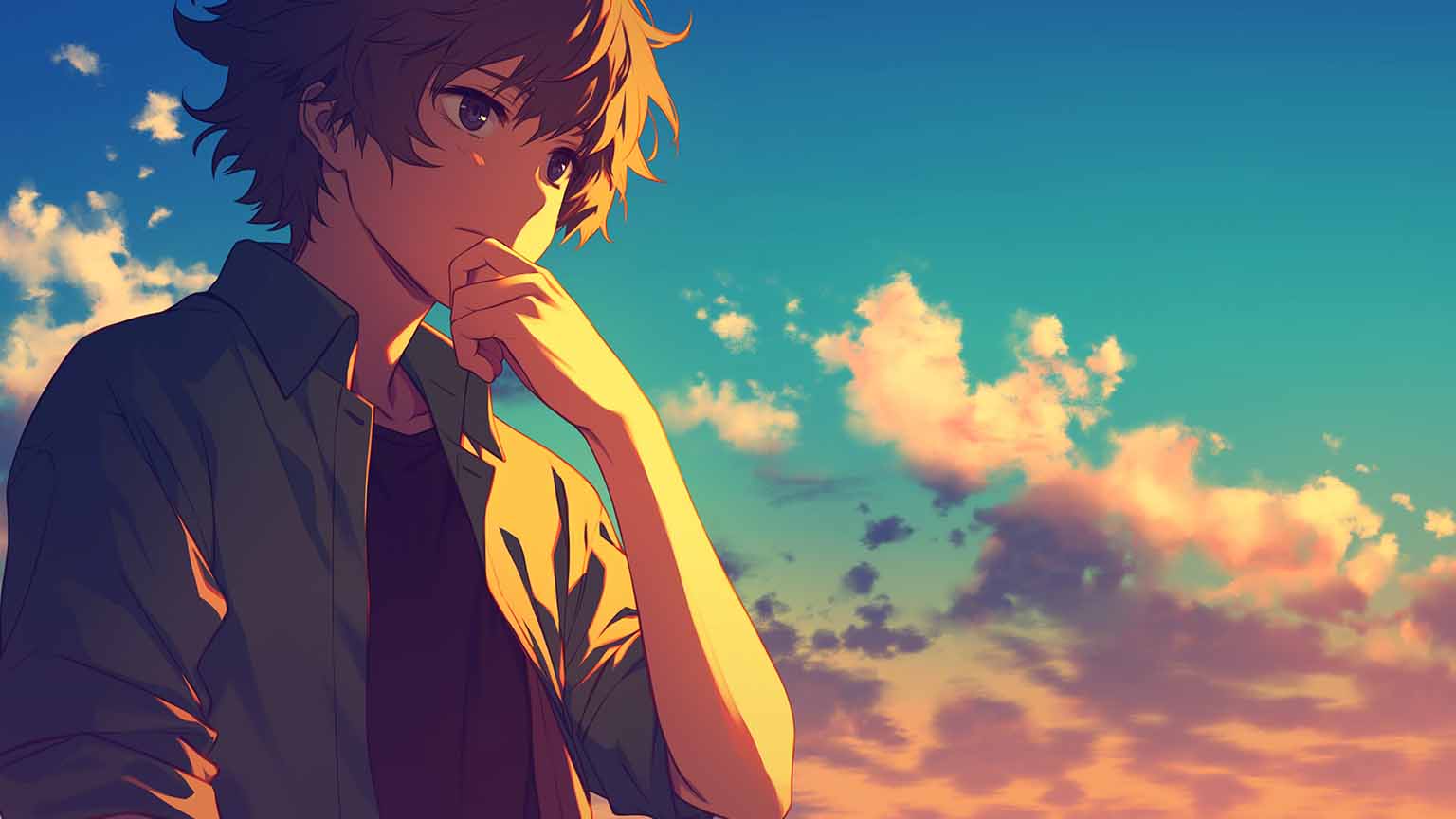 Anime Boy Daydreaming Desktop Wallpaper