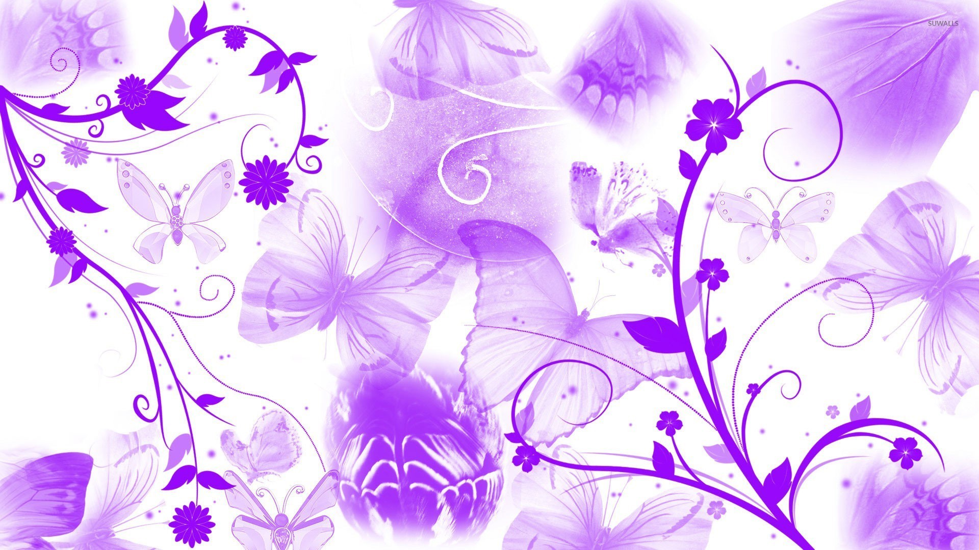 Purple butterflies and swirling flowers