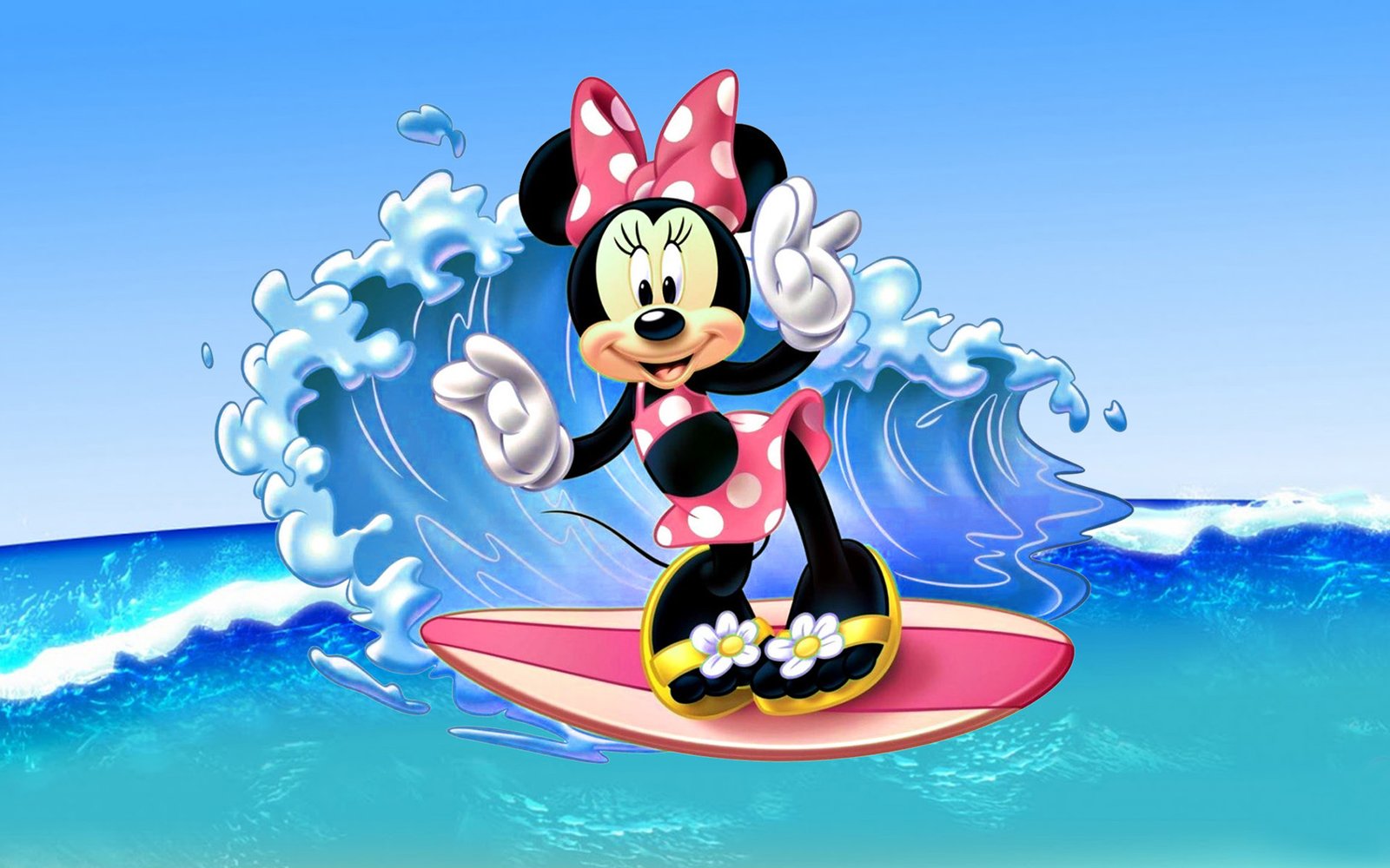 Minnie Mouse Surfing Sea Waves Image