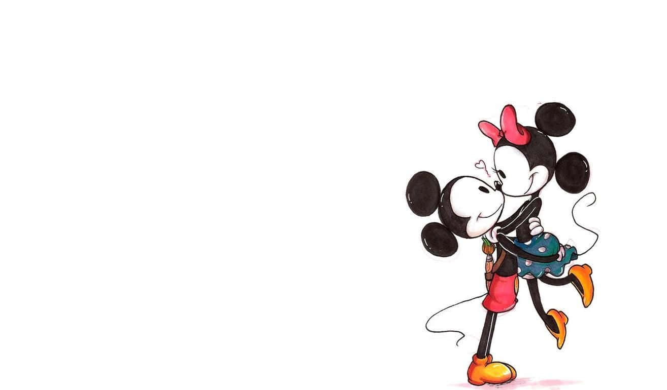 Mickey and Minnie Mouse sharing