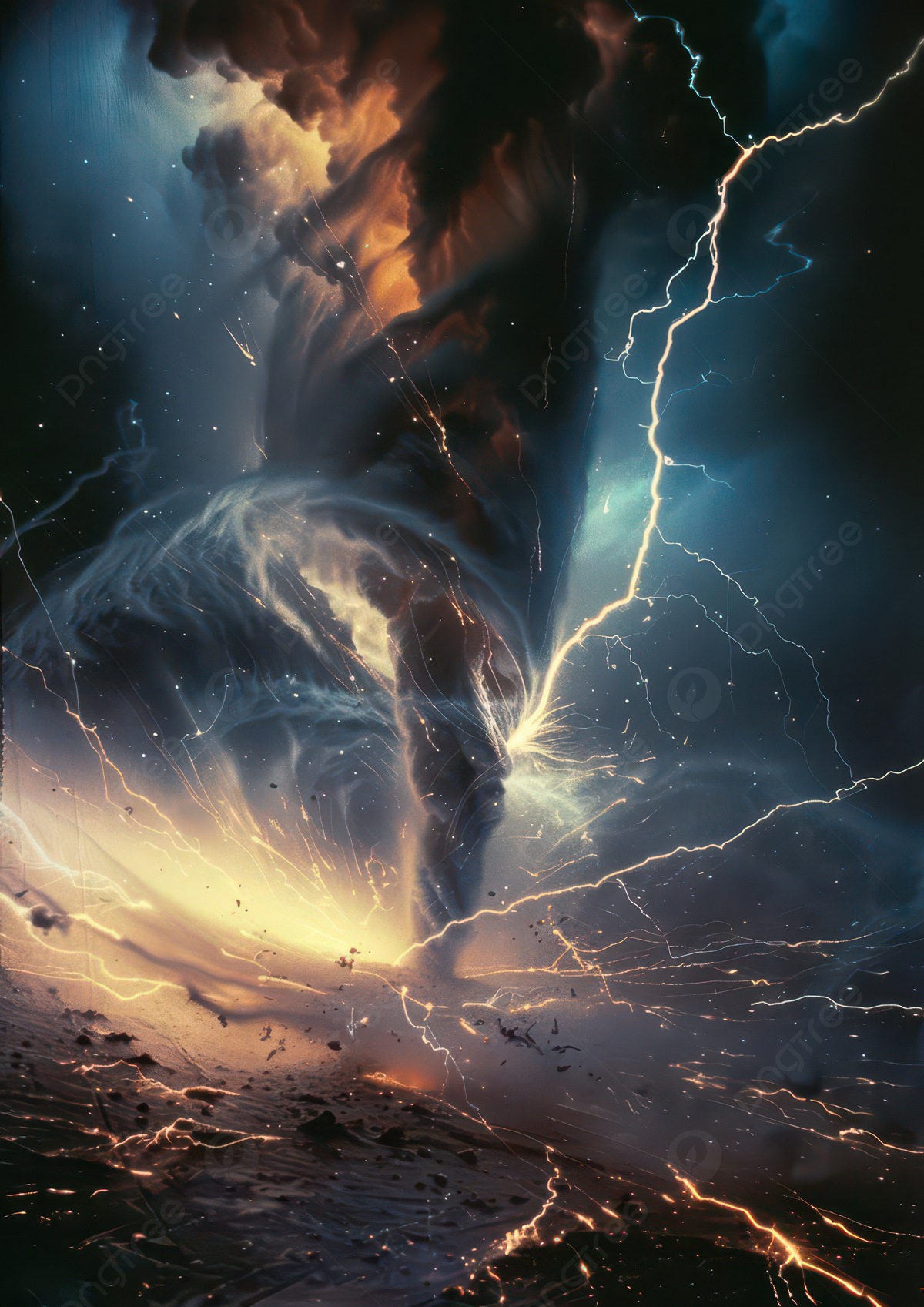 Cosmic Tornado With Lightning Depicting