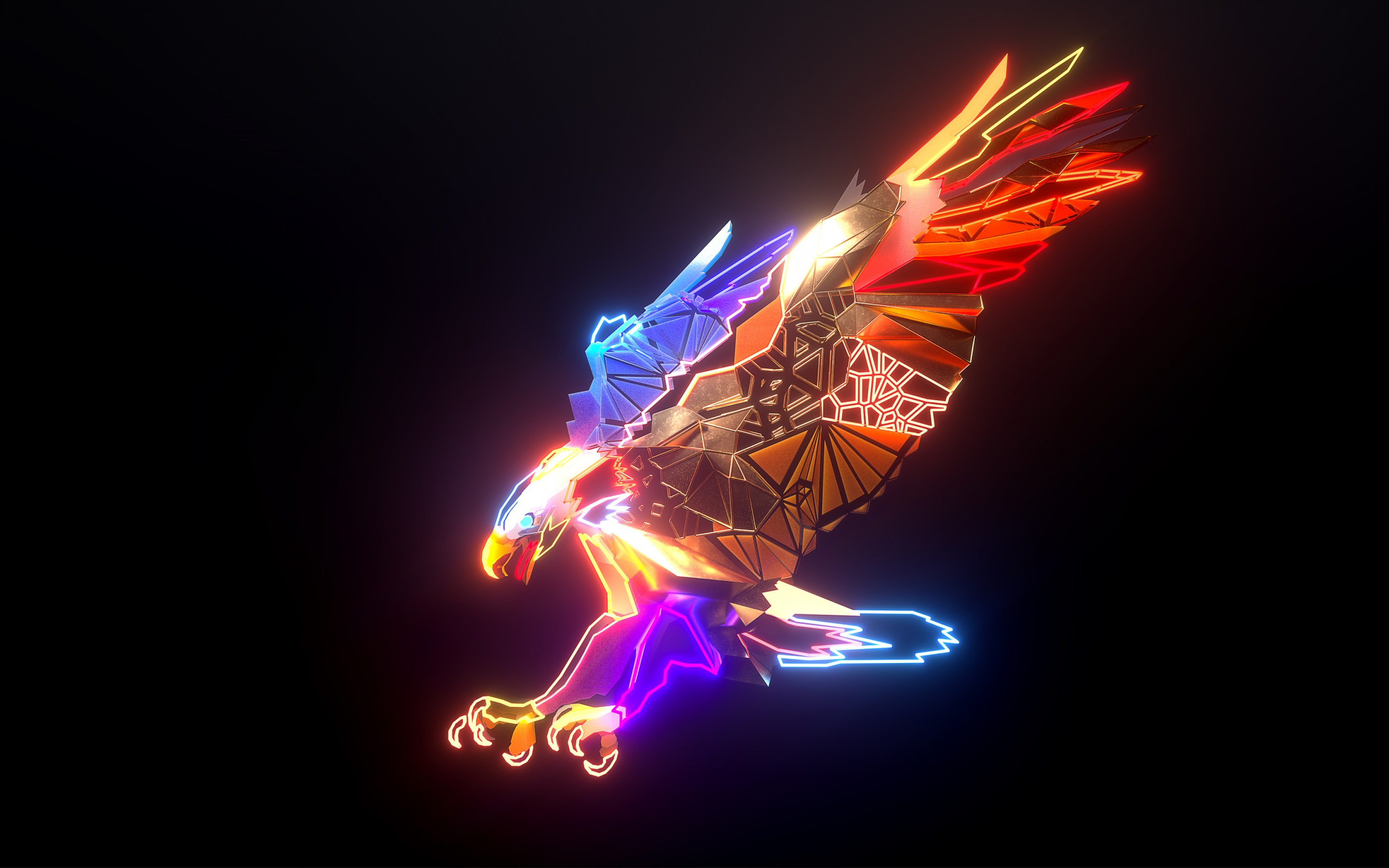 Eagle Wallpaper 4K, Neon, Dark background
