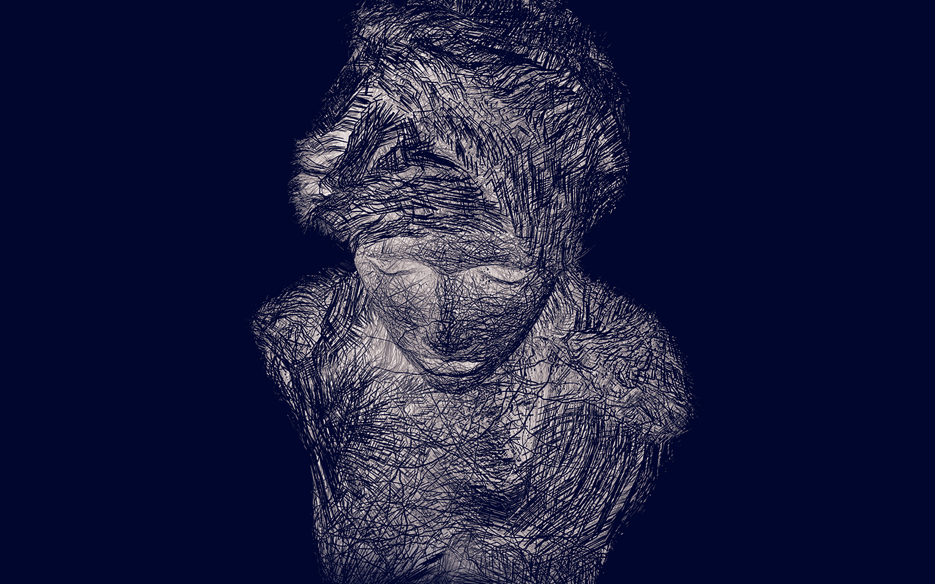 Face Line Fine Illustration Art Blue