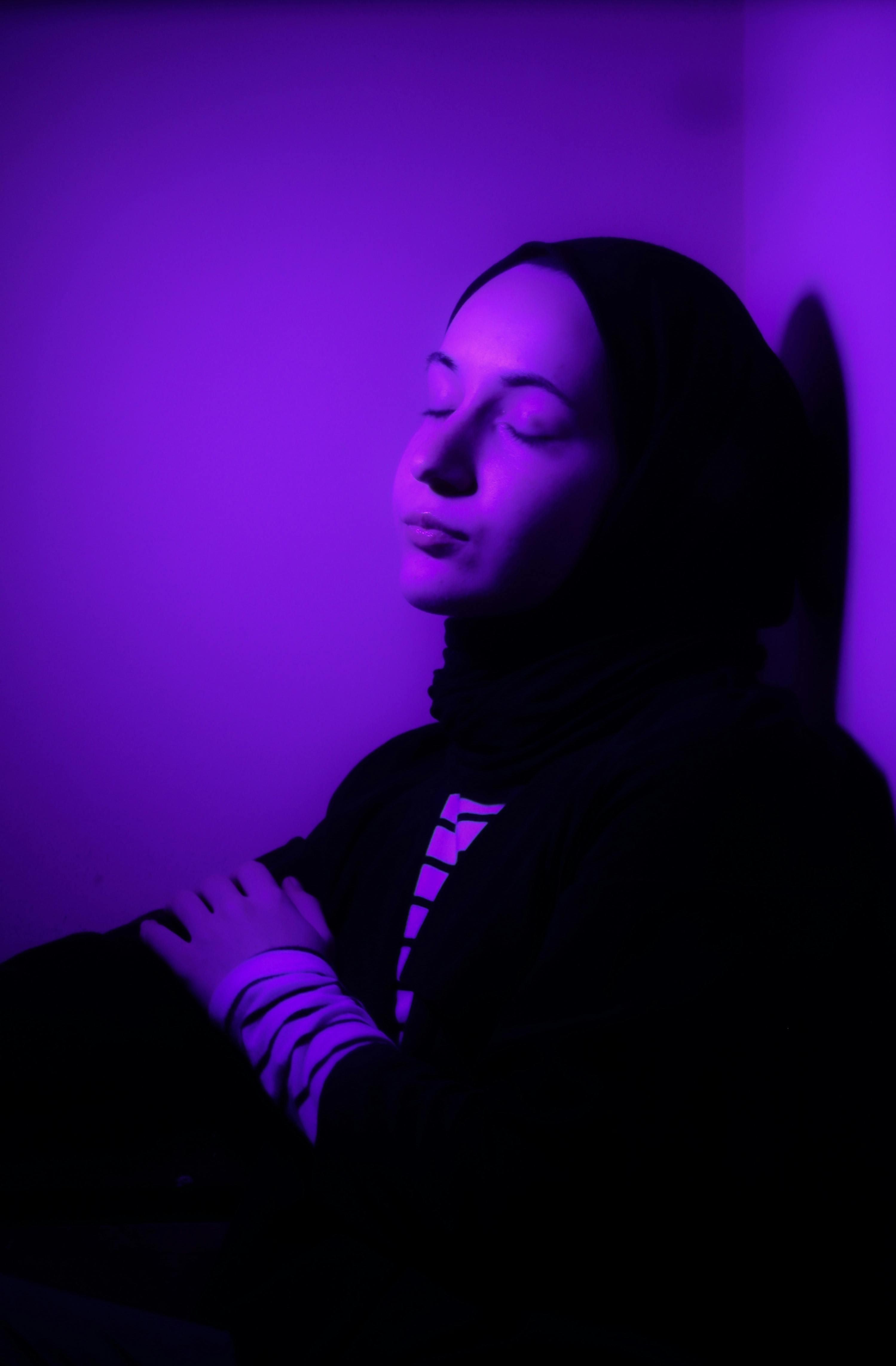 Purple Light on Woman Face · Free
