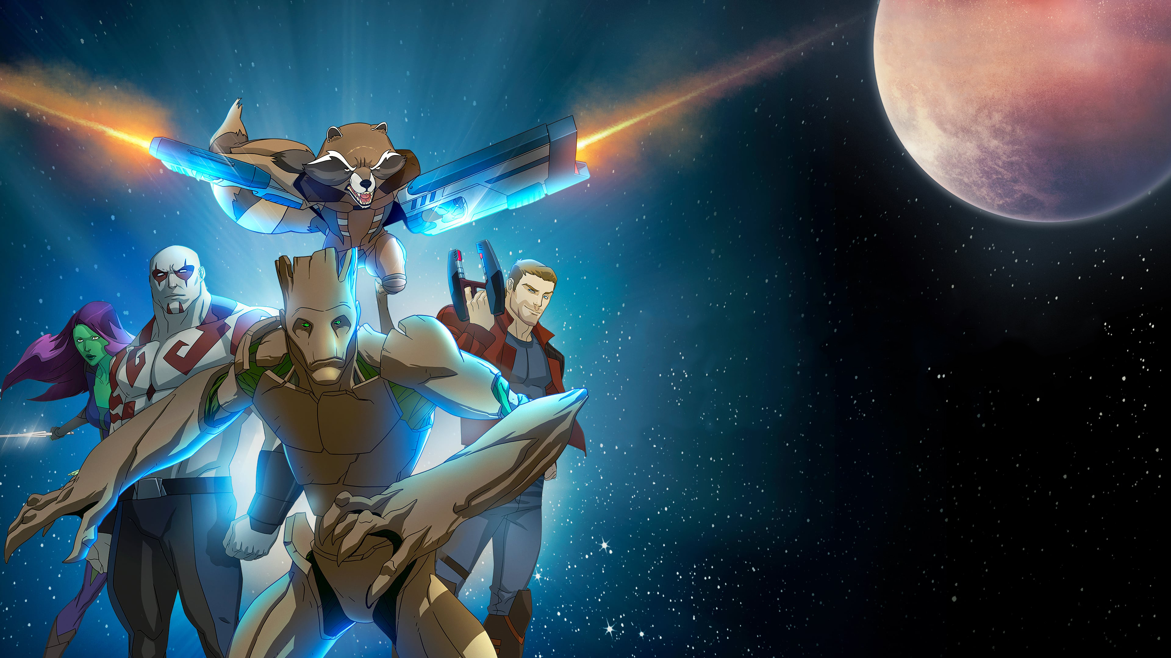 Download Rocket Raccoon Gamora Peter Quill Drax The Destroyer Star Lord Groot Guardians Of The Galaxy TV Show Marvel's Guardians Of The Galaxy 4k Ultra HD Wallpaper