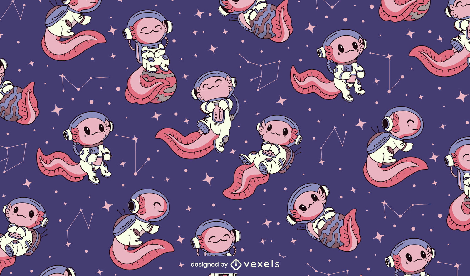Space Axolotls Pattern Design Vector Download