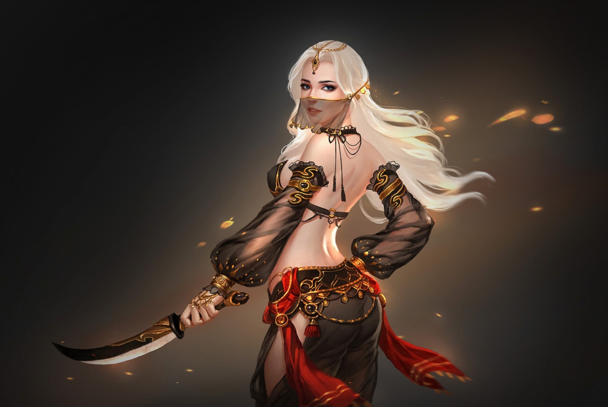 Warrior Maiden with Dagger Fantasy Wallpaper