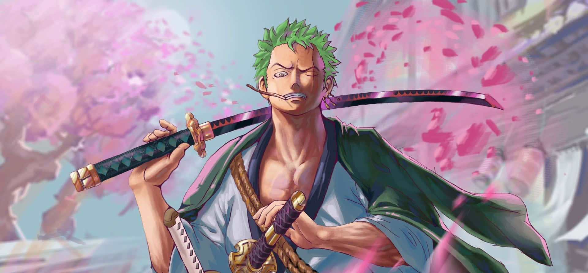 Download Epic Zoro Wallpaper Showcasing The Sword Wielding Master