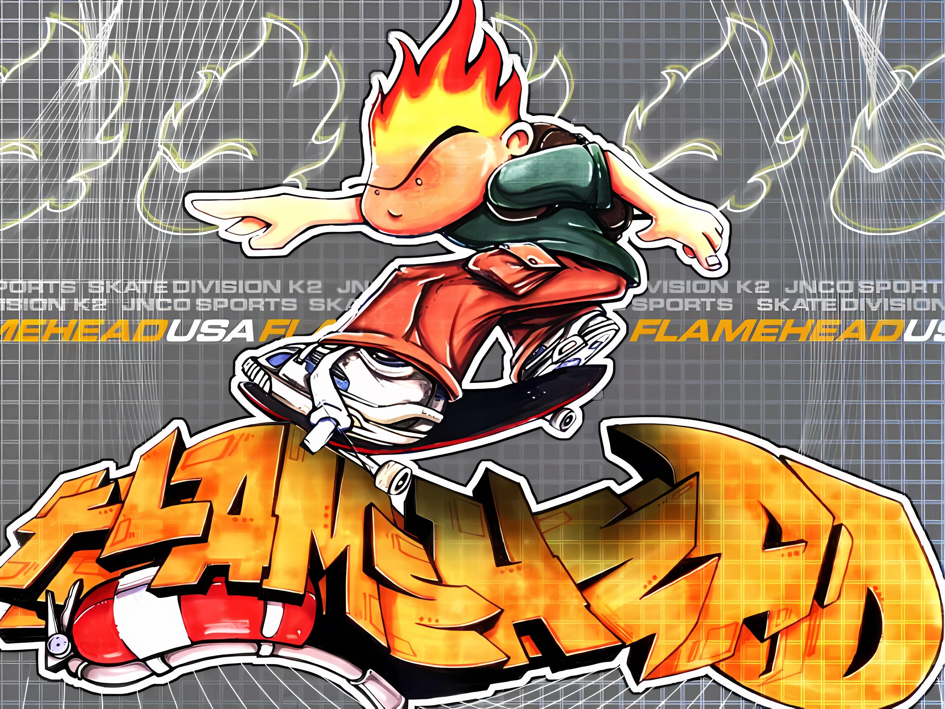 Flamehead wallpaper from 1999 Jnco website [upscaled]