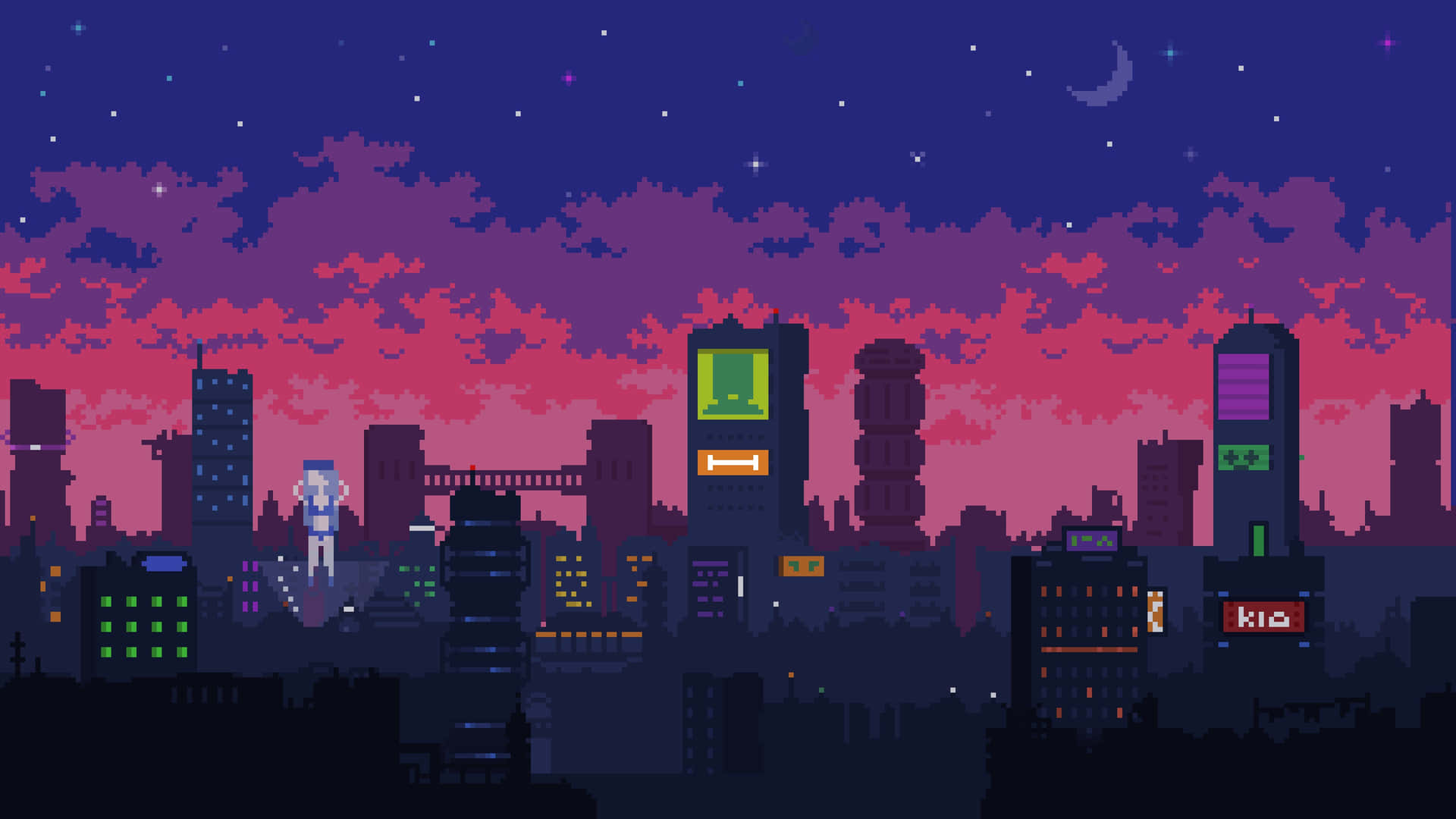 enter The Digital Age Of Cyberpunk Pixel Art Wallpaper