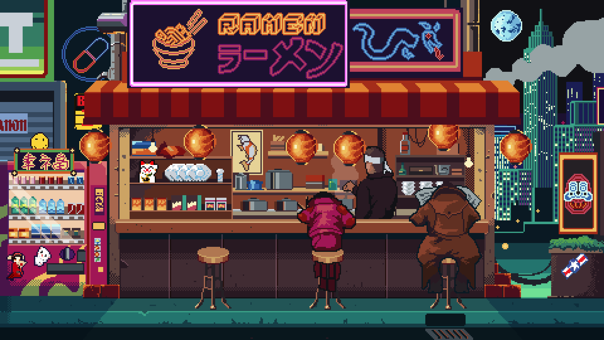 Pixel Art Ramen Bar HD Wallpaper