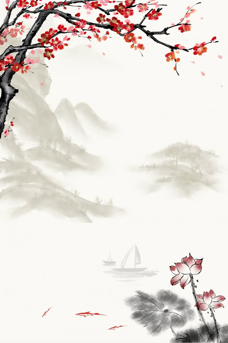 Chinese Style Ancient Rhyme Ink Painting Print Advertising Background Wallpaper Image For Free Download