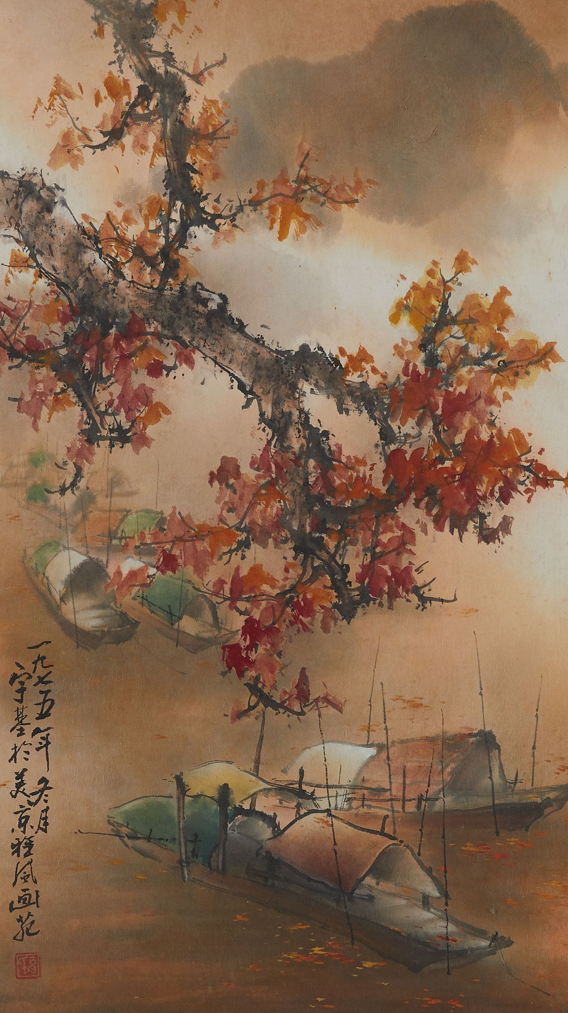 Henry Yu Kee Woo Autumn River Watercolor On Silk Sold At Auction On 18th July