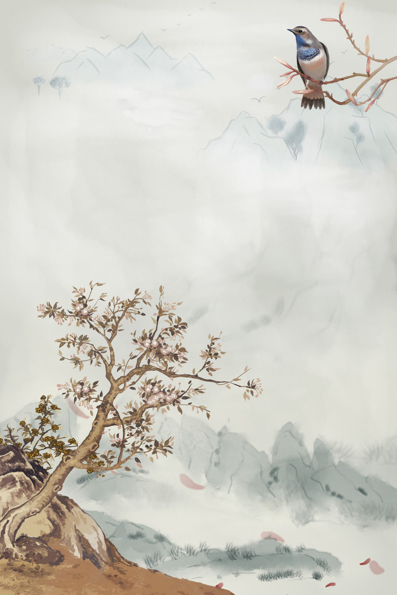 Vintage Chinese Style Ink Landscape Painting Background Background. PSD Free Download