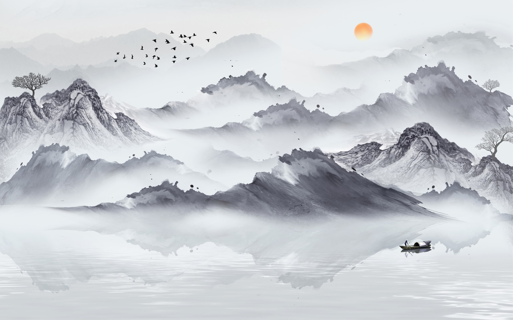 Wall Mural Photo Wallpaper Mountains in Japanese Ink