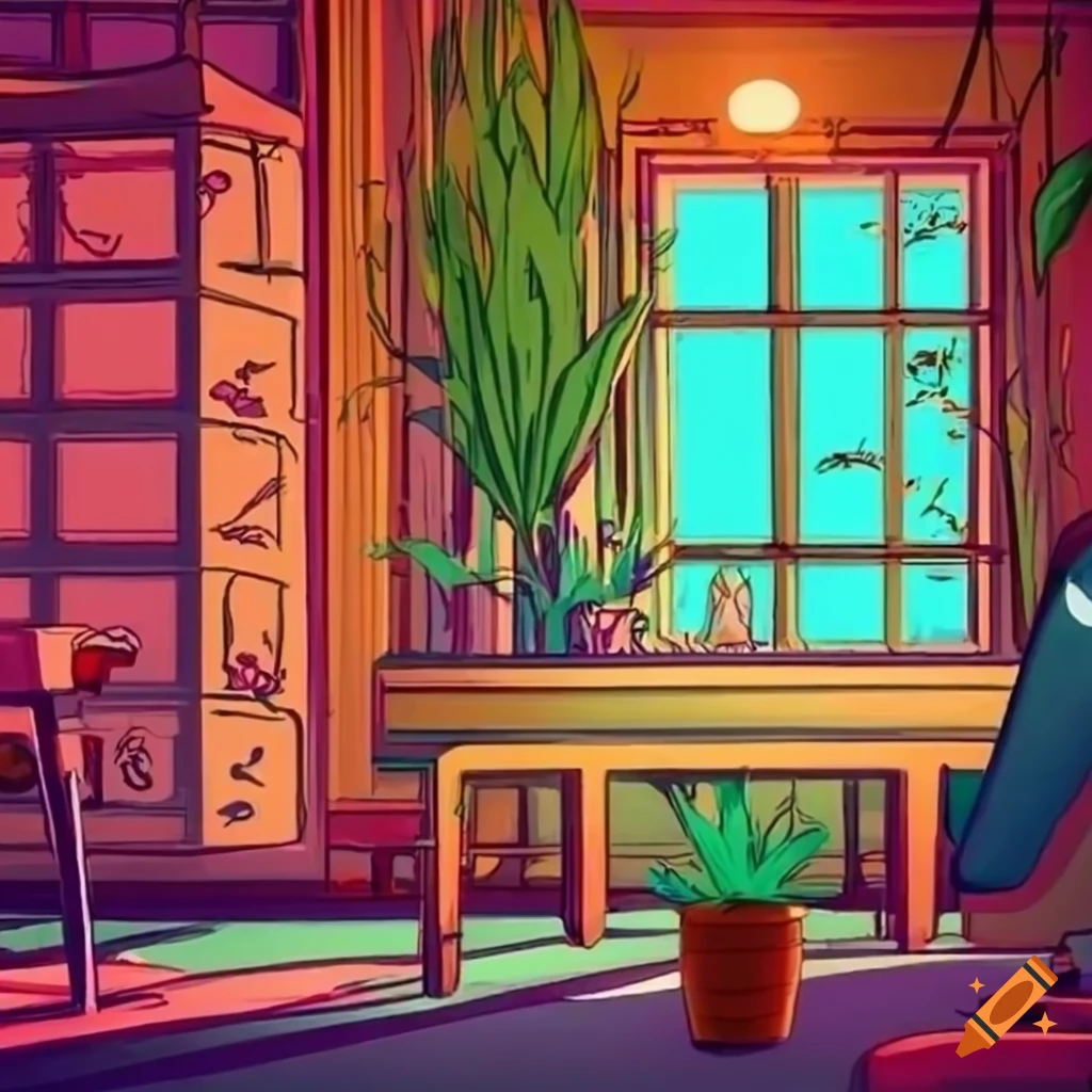 Closeup Illustration Of A Plant Filled Room In Lofi Style On Craiyon