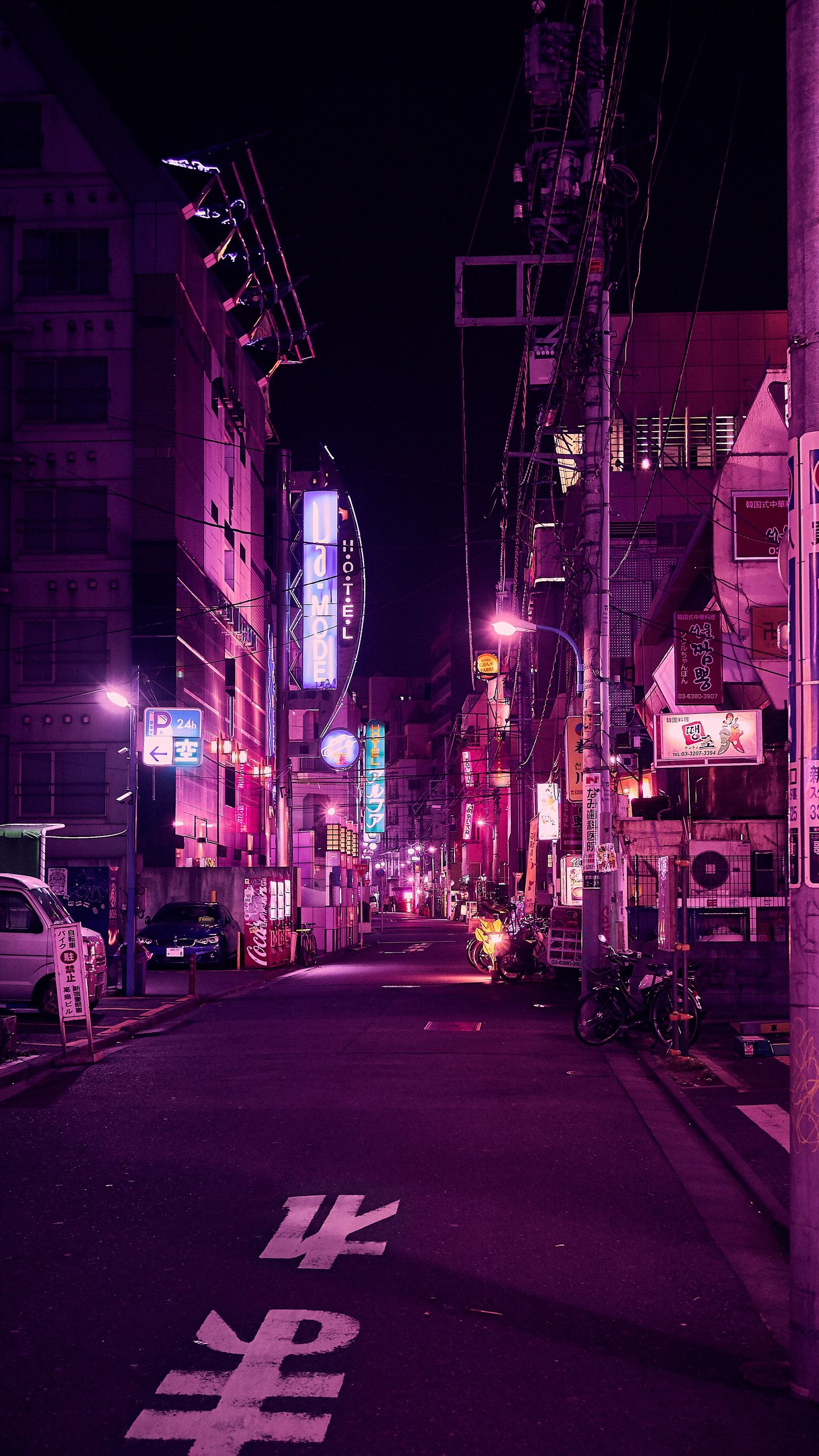 Download wallpaper 1440x2560 street, neon, night city, backlight, purple, tokyo qhd samsung galaxy s6, s7, edge, note, lg g4 HD background