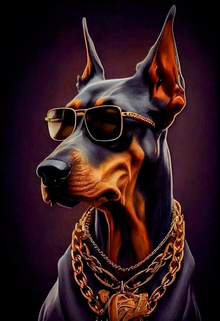 Cool Doberman Dog with Sunglasses and Chain